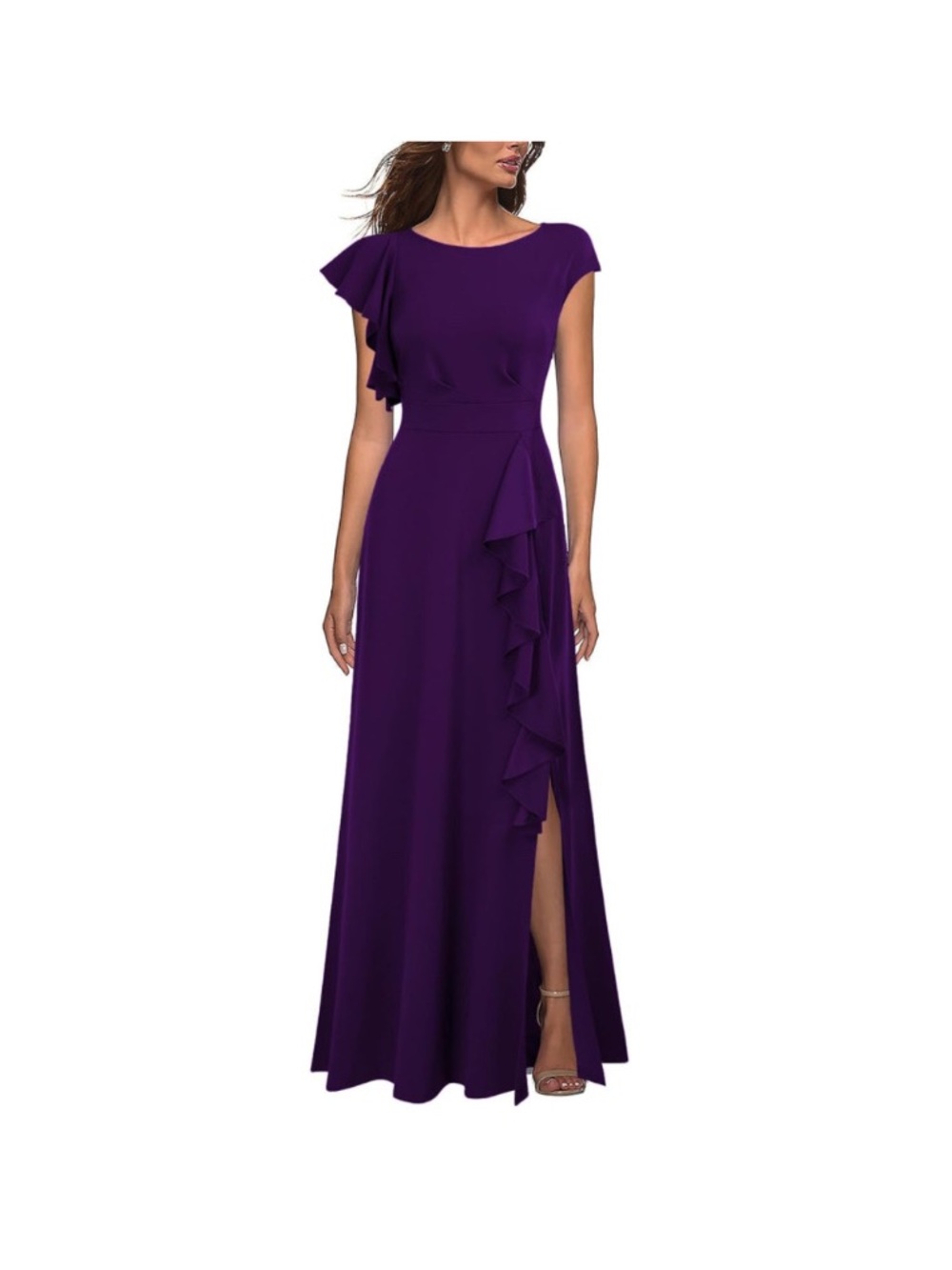 WOOSEA Sexy Split Evening Cocktail Party Maxi A-Line Long Formal Dress Purple
